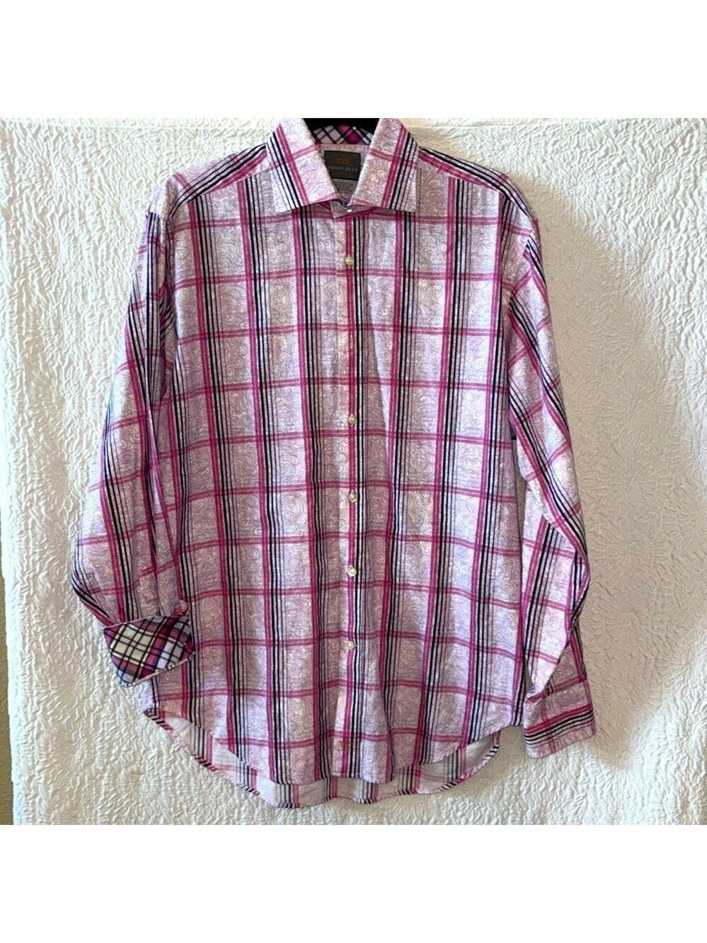 Thomas Dean TD Plaid Paisley Button Down Long Sleeve Shirt